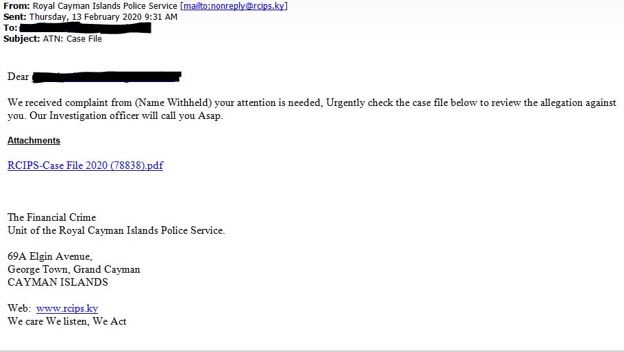 An example of the fraudulent email. 