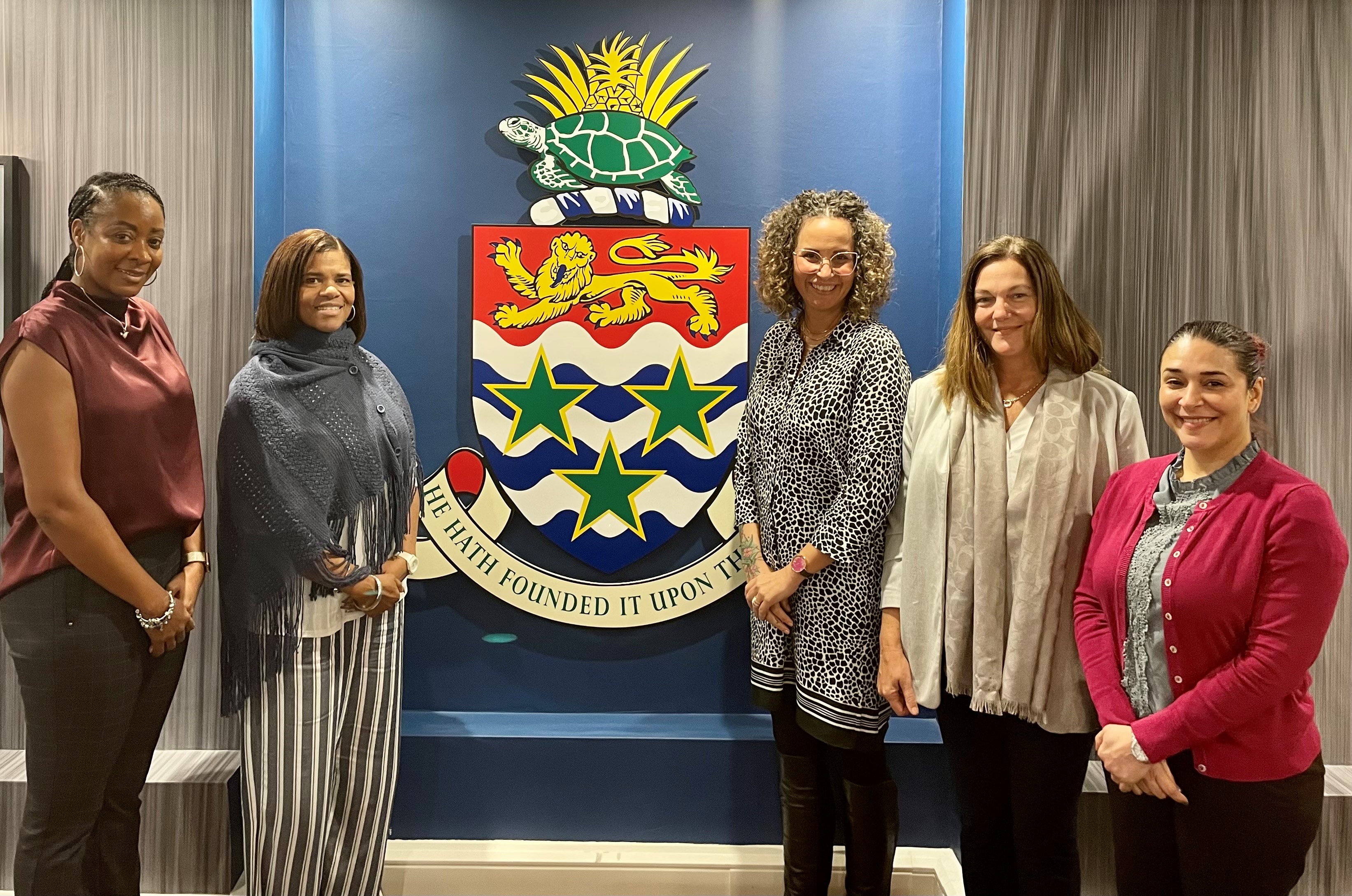 L-R Inspector Denise Anderson of RCIPS, Superintendent Wendy Parchment of RCIPS, Representative, Representative of the Cayman Islands Government’s UK office Dr. Tasha Ebanks-Garcia, Deputy Chief Officer of the Office of the Commissioner of Police Nancy Barnard, and assistant representative of the CI Government’s UK Office Phillippa Knights.