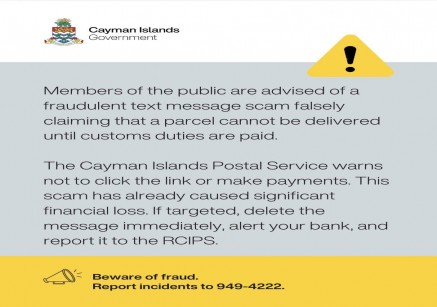 PUBLIC ADVISORY: RCIPS and Cayman Government Issue Reminder on Ongoing Text Message Scam, 10 July