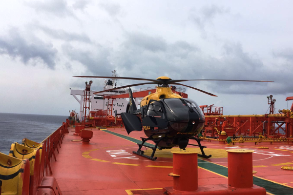 Police Helicopter Executes Medevac from Supertanker, 11 June